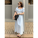 2025 THE MIND100 Tencel one-word shoulder dress 2025 summer Korean version simple waist and thin dress 012AX