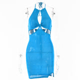 2025 Ins Internet celebrity babes sexy hollow design neck skirt  summer new solid color dew back dress