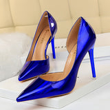 2025 18188-2  metal high heels, thin heel high heel, shallow mouth pointed side hollow sexy nightclub women's single shoes
