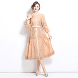 Court style dress women's   retro heavy industry embroidered lantern sleeve waist single-breasted pendulum dress