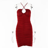 2025 ins hot-selling early autumn new dresses for women, fashionable and sexy babes, straps, backless folds, suspenders, short skirts