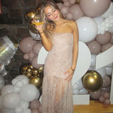 HULIANFU 2025 spring  hot-selling new sexy tube top splicing lace tall slim split long dress women