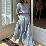 2025 spring and summer new linen shirt top wrap skirt set