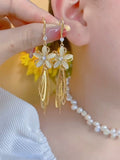 Atmospheric high-end opal flower leaf fringed earrings women's new trendy temperament long ear hook light luxury earrings