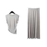 2025 THE MIND Tencel linen sleeveless top + elastic waist skirt 2025 casual two-piece set T5001X