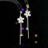 2025 New fashion high-end five-petal flower crystal fringed earrings removable a variety of ways to wear Korean temperament Internet celebrity earrings