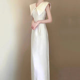 2025 Vintage light wedding dress  satin bride waist thin toast dress engagement socialite temperament small dress dress