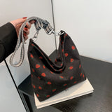 HULIANFU 2025 popular summer new corduroy cloth casual bucket bag fashion fruit strawberry cherry print tide shoulder messenger bag