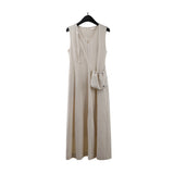 2025 THE MIND linen design V-neck vest skirt 2025 summer Korean version simple waist sleeveless dress 005AX
