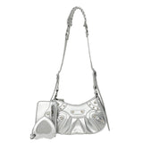 HULIANFU 2025 Korean version of the new underarm bag for women,  retro rivet locomotive bag pleated crescent child and mother, one shoulder messenger bag for women