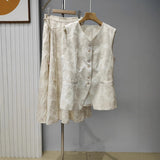 2025 spring and summer new cotton and linen blended flower-cut suit, summer thin sleeveless suit vest + skirt