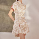 New Chinese style light national style printed cheongsam high waist shorts set beaded flower embroidered dress women M3112