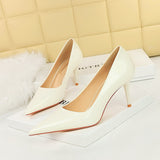 2025 9283-A5  style simple patent leather high heels women's shoes thin heels shallow mouth pointed toe versatile commuter high heels single shoes