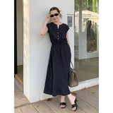 2025 THE MIND Tencel linen V-neck dress 2025 summer new waist and thin A-shaped long dress T5025X