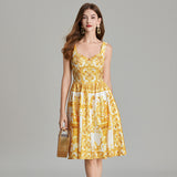 Real shot, positioning flower retro printing three-dimensional tube top suspender dress, back rubber band high waist skirt sexy