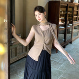 2025 popular autumn new temperament versatile neck bottoming shirt sleeveless knitted sweater women's top 25081