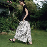 2025 Spring Women's Pants Casual Pants, Cotton Art Black and White Printing A-Word Wide Leg Culottes Trousers C0312
