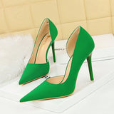 2025 1298-8  simple banquet high heels thin heel shallow mouth pointed side hollow retro lychee pattern high heel single shoes