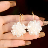 Light luxury high-end shell flower earrings elegant temperament versatile full diamond ear hook s925 silver needle anti-allergic earrings
