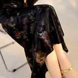 new Chinese style flower printing simple acetic acid skirt light luxury niche temperament long skirt M4234B