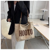 HULIANFU 2025 Large capacity tote bag women's  new alphabet canvas bag college student class schoolbag simple shoulder bag