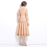 Court style dress women's   retro heavy industry embroidered lantern sleeve waist single-breasted pendulum dress