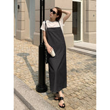 2025 THE MIND linen cotton white short-sleeved T-shirt + denim suspender skirt 2025 summer new casual suit T5011X