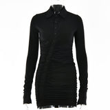 2025 Popular,  ins autumn and winter new dress fashionable sexy Spice girl single-breasted design long-sleeved pleated skirt