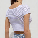 HULIANFU New summer 2025  popular women's clothing sexy Spice Girls knitted hollow short-sleeved chest-wrapped small vest outer wear women