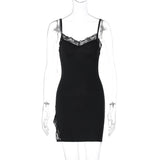 HULIANFU 2025 sexy women's clothing New 's new lace-edged suspender dress, sleeveless, slim, split-ended short skirt