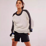2025wholesale popular winter knitted sweater women, splicing Y2K street style round neck loose knitted sweater women