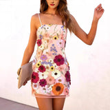 HULIANFU 2025 New spring and summer new gorgeous temperament three-dimensional flower embroidery three-dimensional flower suspender short skirt, small dress skirt