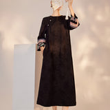 Retro national style printing light luxury silk dress female retro celebrity slim high-end temperament long dress M7096