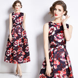 Popular trade printed vest dress women's summer dress new waist and thin temperament elegant pendulum dress