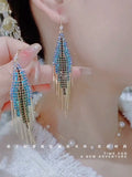 Color flash diamond fringed earrings women's  new trendy temperament light luxury high-end bohemian long earrings