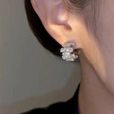 Exquisite light luxury zircon stud earrings  new popular simple super flash high-end earrings personalized silver needle earrings