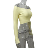 HULIANFU 2025 24 new autumn sexy sweet one-word shoulder slim and thin short navel top women's outer wear