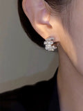 Exquisite light luxury zircon stud earrings  new popular simple super flash high-end earrings personalized silver needle earrings