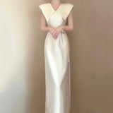 2025 Vintage light wedding dress  satin bride waist thin toast dress engagement socialite temperament small dress dress
