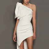 2025 white slanted shoulder temperament fashionable and thin banquet evening dress birthday party annual socialite small dress dress woman