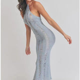 HULIANFU  2025 new sleeveless sexy slim-fitting perspective neck hollow long dress women's knitted suspender backless dress