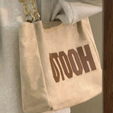 HULIANFU 2025 Large capacity tote bag women's  new alphabet canvas bag college student class schoolbag simple shoulder bag