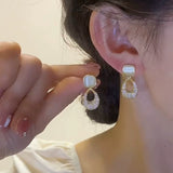 925 silver needle full of diamond water drop earrings, niche design sense, opal stud earrings, temperament versatile and fashionable short earrings.