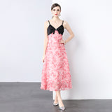 niche design bow sling three-dimensional flower rose dress daughter celebrity style vacation dress