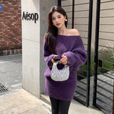2025 popular autumn and winter new temperament solid color knitted sweater + hip wrap and thin short skirt two-piece set 25170