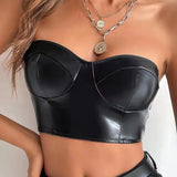 Manufacturers directly approve New new Popular trade solid color glossy leather chest wrapping short umbilical  women's clothing small vest women