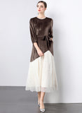 Hepburn style sequined mesh splicing velvet dress women's clothing popular autumn and winter new  celebrity temperament dress