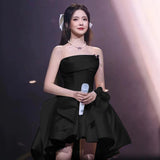 2025 light wedding evening dress  new high-end one-word shoulder tube top satin small man certificate registration model