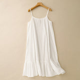 Cotton and linen suspender skirt women's summer thin  summer new fashionable white simple suspender dress bottoming skirt