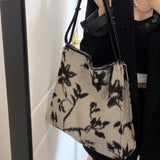 HULIANFU 2025 New niche jacquard canvas bag women's new Chinese style literary smudge coconut shoulder bag ethnic style tote bag